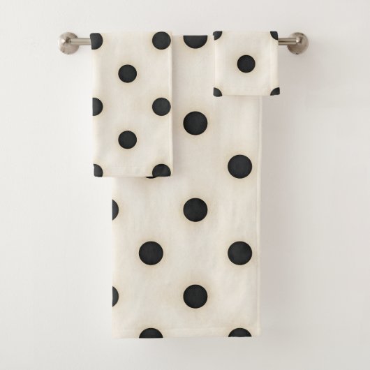 Big Polka Dots Black & Antique White Badhandtuch Set (Insitu)