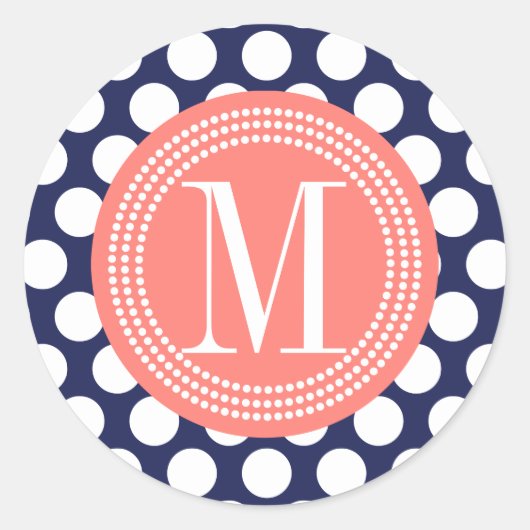 Big Polka Dots Mit Monogramm Runder Aufkleber (Vorderseite)