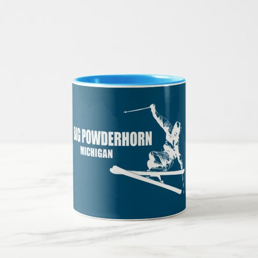 Big Powderhorn Mountain Michigan Skier Zweifarbige Tasse (Mittel)