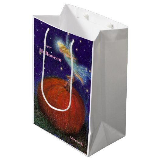 Big Pumpkin Fairy Custom Halloween Mittlere Geschenktüte (Vorderseite Schrägansicht)