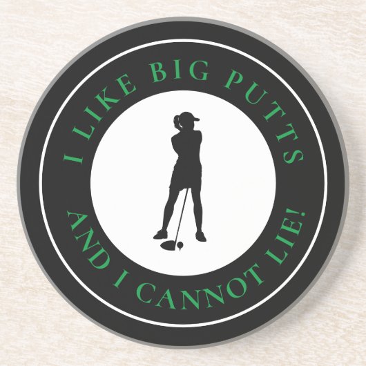Big Putts Funny Lady Golfer Modern Black Green Getränkeuntersetzer (Vorne)