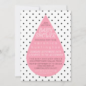 Big Raindrop & Polka Dots Pink Baby Dusche Einladung (Vorderseite)