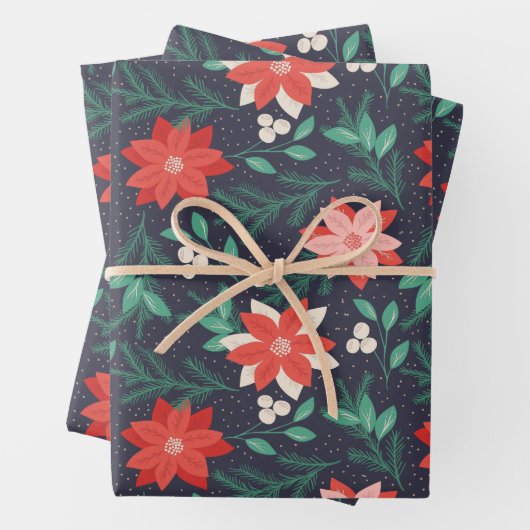 Big Red and White Christmas Poinsettias Geschenkpapier Set (Beispiel)