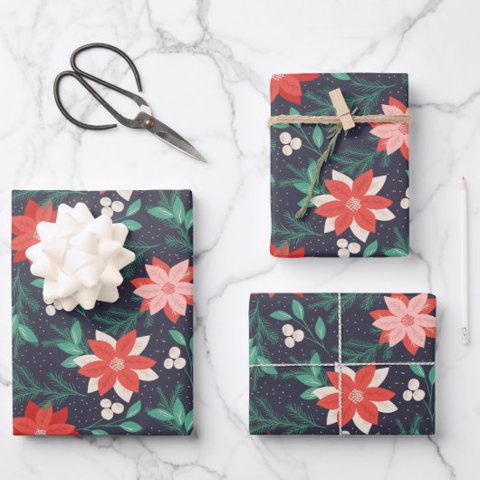 Big Red and White Christmas Poinsettias Geschenkpapier Set (Vorderseite)