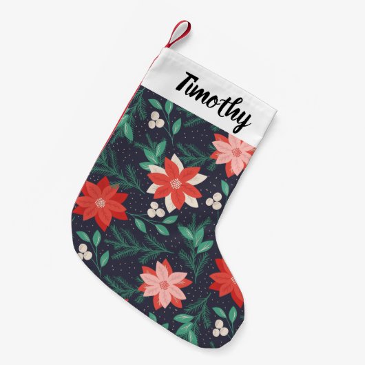 Big Red and White Christmas Poinsettias Kleiner Weihnachtsstrumpf (Vorderansicht (hängend))