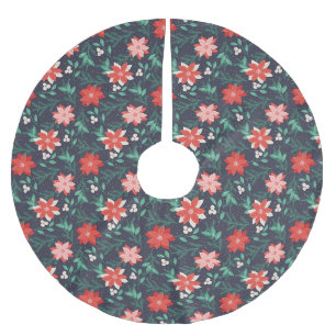 Big Red and White Christmas Poinsettias Polyester Weihnachtsbaumdecke