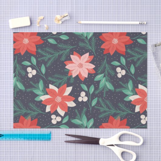 Big Red and White Christmas Poinsettias Seidenpapier (Handwerk)