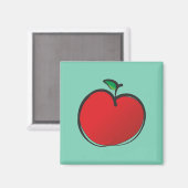 Big Red Apfel Zeichnend auf einem blassgrünen Hint Magnet (Vorderseite/Rückseite)