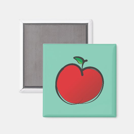 Big Red Apfel Zeichnend auf einem blassgrünen Hint Magnet (Vorderseite/Rückseite)