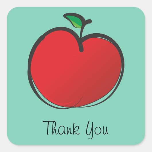 Big Red Apple Danke Quadratischer Aufkleber (Vorderseite)