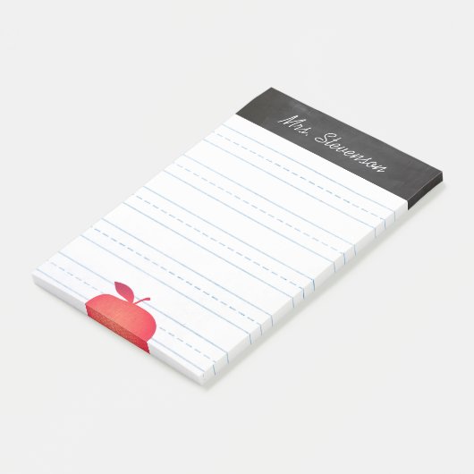 Big Red Apple Grade School Teacher Lined Post-it Klebezettel (angewinkelt)