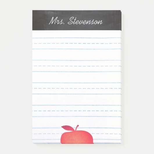 Big Red Apple Grade School Teacher Lined Post-it Klebezettel (Vorderseite)
