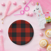Big Red & Black Checkered Squares Buffalo Kariert Pappteller (Party)