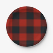 Big Red & Black Checkered Squares Buffalo Kariert Pappteller (Vorderseite)