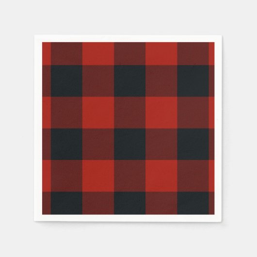 Big Red & Black Checkered Squares Buffalo Kariert Serviette (Vorderseite)