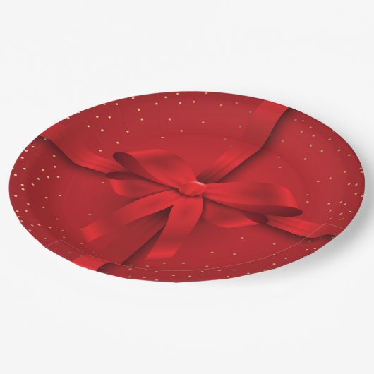 Big Red Bow Weihnachtsgeschenk Pappteller (Schrägansicht)