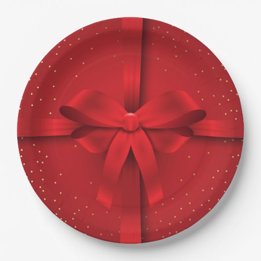 Big Red Bow Weihnachtsgeschenk Pappteller (Vorderseite)