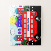 Big Red Bus Niedliche Personalisierte Kinder Puzzle (Vertikal)