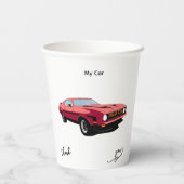Big Red Car Custom Text Party Cup Pappbecher (Rückseite)