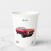 Big Red Car Custom Text Party Cup Pappbecher (Vorderseite)