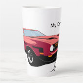 Big Red Car Latte Mug – Custom Text Car Lover  Milchtasse (Vorderseite)