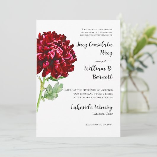 Big Red Chrysanthemum Einladung (Stehend Vorderseite)