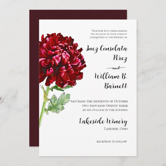 Big Red Chrysanthemum Einladung (Vorne/Hinten)