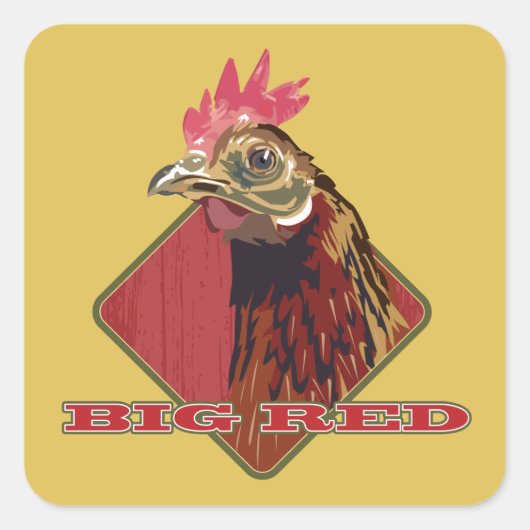 Big Red Country Rooster Quadratischer Aufkleber (Vorderseite)