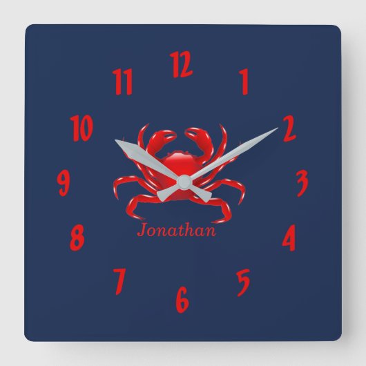 Big Red Crab zurück zur Schule Dorm Essentials Quadratische Wanduhr (Vorderseite)