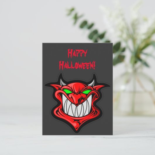 Big Red Devil Halloween Postcard Postkarte (Stehend Vorderseite)