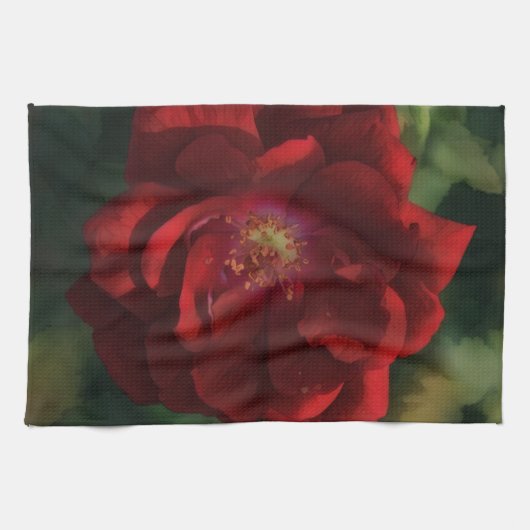 Big Red Dramatic Rose Art Kitchen Towel Geschirrtuch (Horizontal)