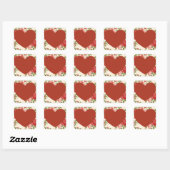 Big Red Heart und Blume Background Square Sticke Quadratischer Aufkleber (Blatt)