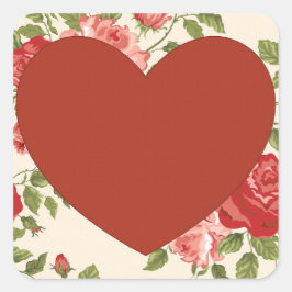 Big Red Heart und Blume Background Square Sticke Quadratischer Aufkleber