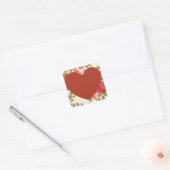 Big Red Heart und Blume Background Square Sticke Quadratischer Aufkleber (Umschlag)
