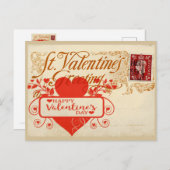 Big Red Heart Vintag Valentine Postkarte (Vorne/Hinten)
