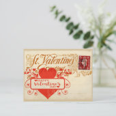 Big Red Heart Vintag Valentine Postkarte (Stehend Vorderseite)