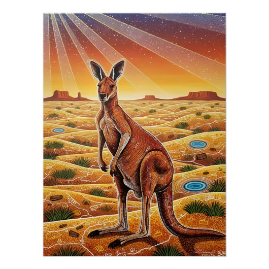 Big Red Kangaroo in Australian outback Poster (Vorderseite)