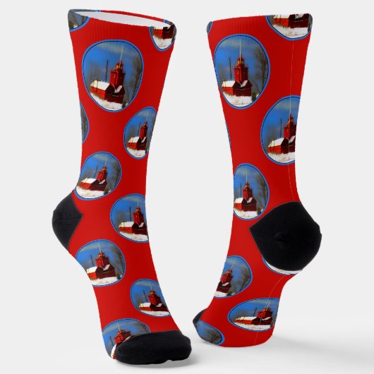 Big Red Lighthouse Malerei Holland Original Art Socken (Gewinkelt)