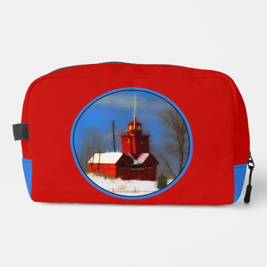 Big Red Lighthouse Malerei Holland Original Art Waschbeutel (Vorderseite)