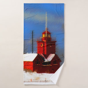 Big Red Lighthouse Malerei - Originelle Kunst Badhandtuch Set
