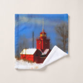 Big Red Lighthouse Malerei - Originelle Kunst Badhandtuch Set (Waschlappen)
