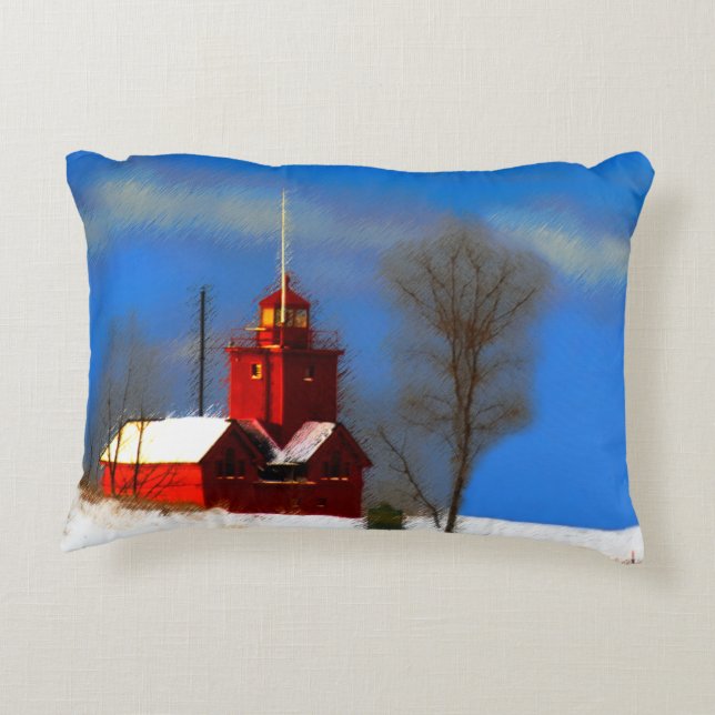 Big Red Lighthouse Malerei - Originelle Kunst Dekokissen (Rückseite)