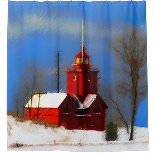 Big Red Lighthouse Malerei - Originelle Kunst Duschvorhang (Vorderseite)