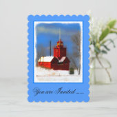 Big Red Lighthouse Malerei - Originelle Kunst Einladung (Stehend Vorderseite)