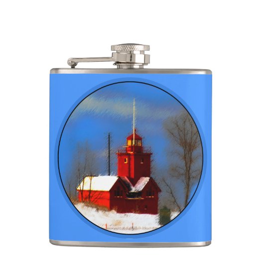 Big Red Lighthouse Malerei - Originelle Kunst Flachmann (Vorderseite)
