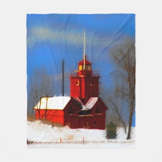 Big Red Lighthouse Malerei - Originelle Kunst Fleecedecke (Vorderseite)