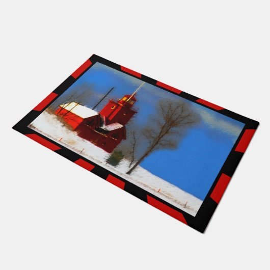 Big Red Lighthouse Malerei - Originelle Kunst Fußmatte (Schrägansicht)