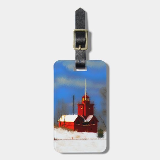 Big Red Lighthouse Malerei - Originelle Kunst Gepäckanhänger (Vorderseite vertikal)