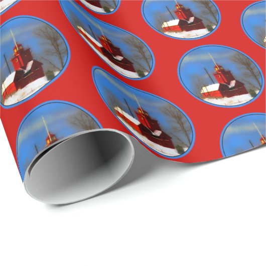 Big Red Lighthouse Malerei - Originelle Kunst Geschenkpapier (Rolleneckpunkt)