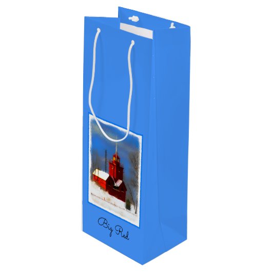 Big Red Lighthouse Malerei - Originelle Kunst Geschenktüte Für Weinflaschen (Vorderseite Schrägansicht)